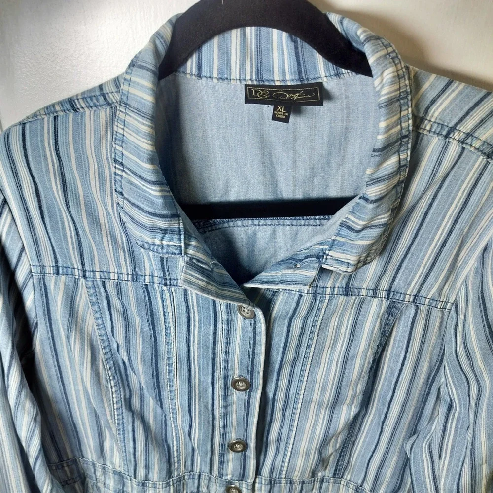 Blue White Striped Button Front Peplum Jacket Cotton‎ Lyocell RN 92309 L